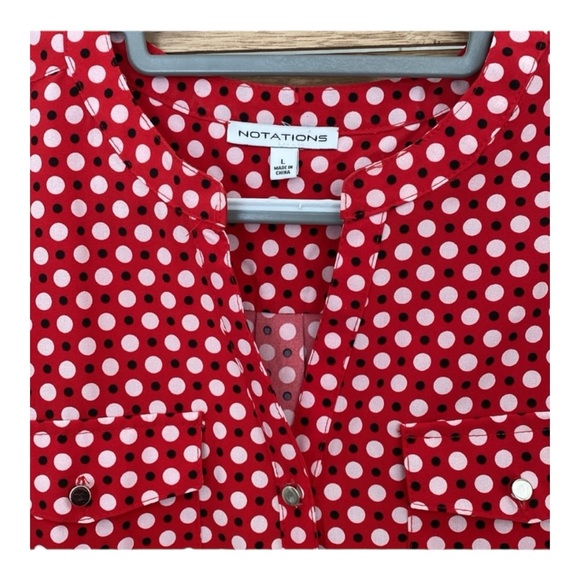 Notations Polka Dot Three Quarter Sleeve Button Down Blouse Size Large - Picture 5 of 8
